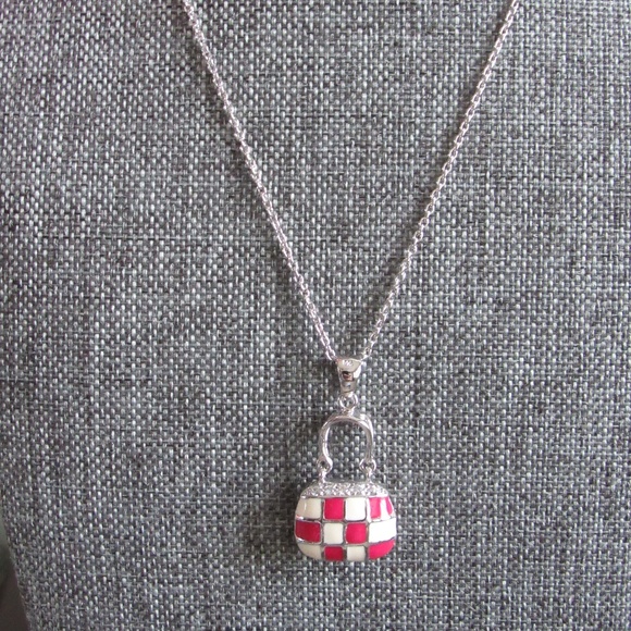 Checkered Purse Handbag Chain Necklace - Picture 3 of 8